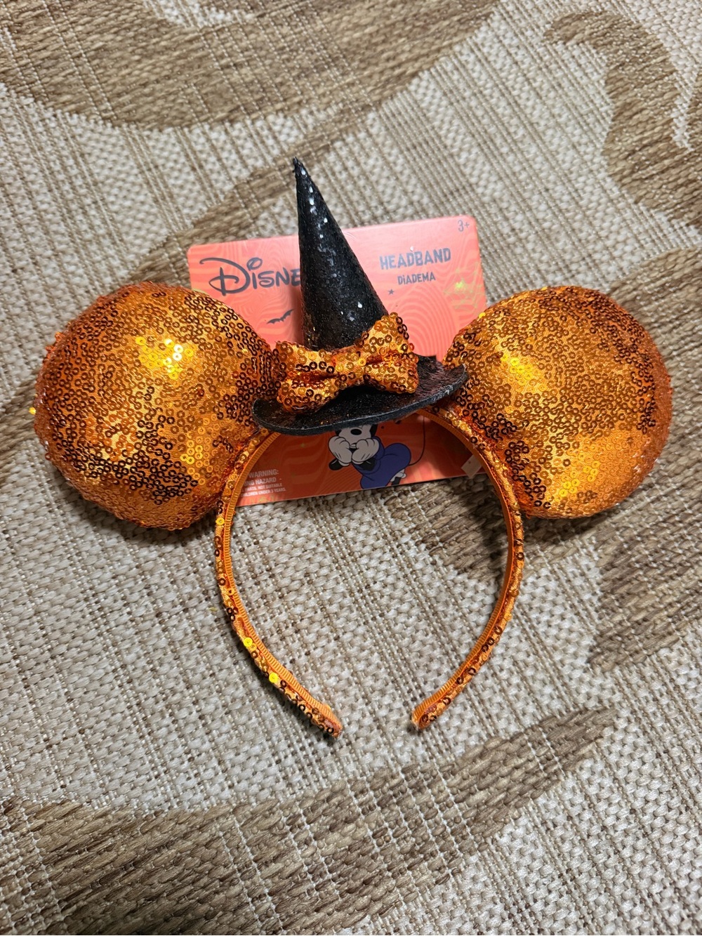 DISNEY Orange Sequin Minnie Mickey Witch EARS Headband a Halloween!